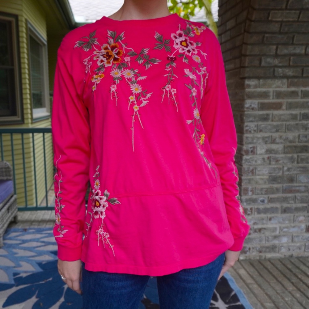 Johnny Was Embroidered Lightweight Sweatshirt
